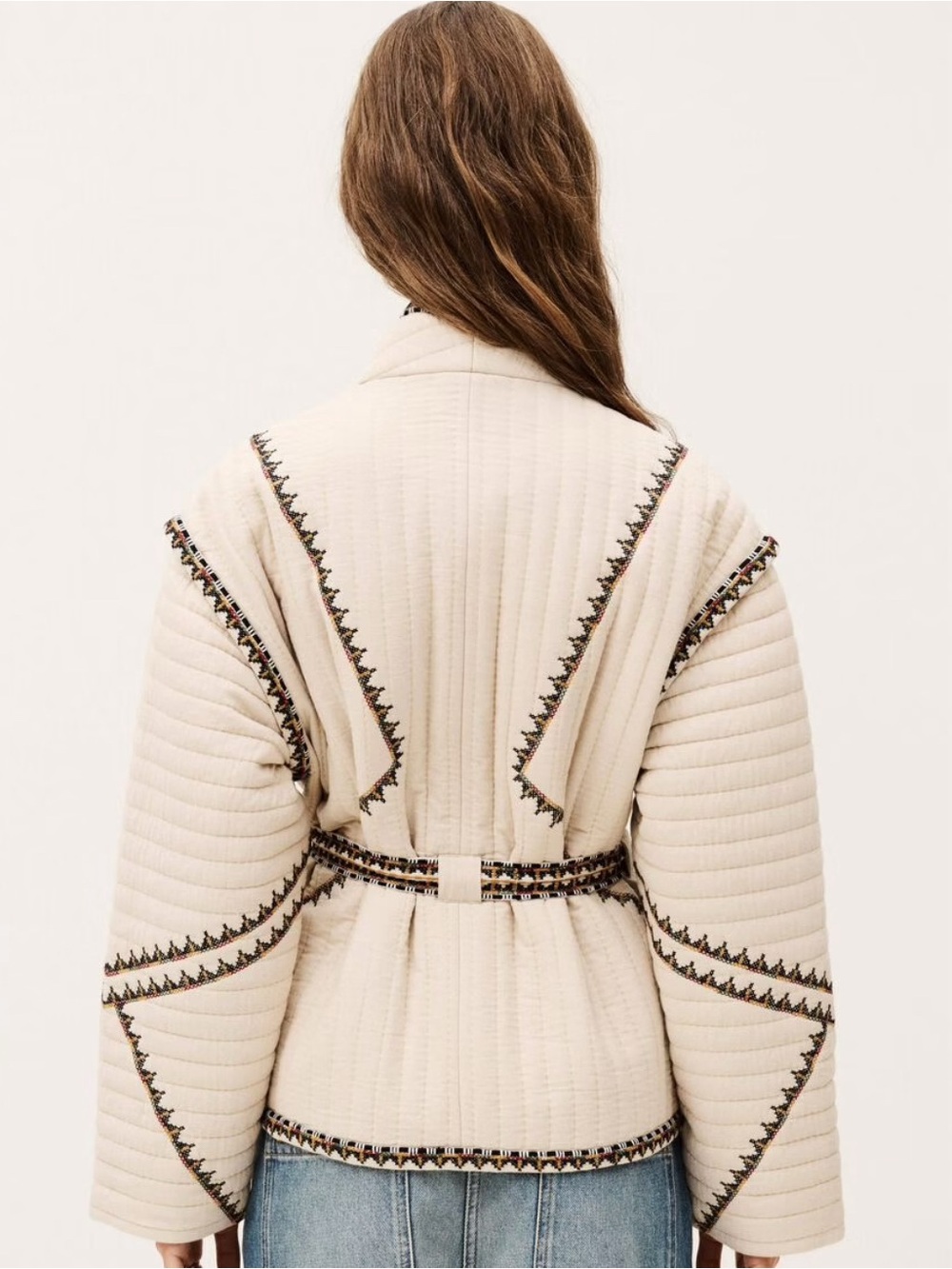 Magaschoni Cream Quilted Wrap Jacket with Patterned Trim - Picture 2 of 5